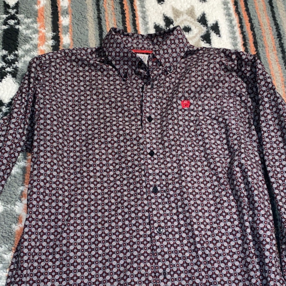 Cinch Men's Geometric Black and Red Shirt